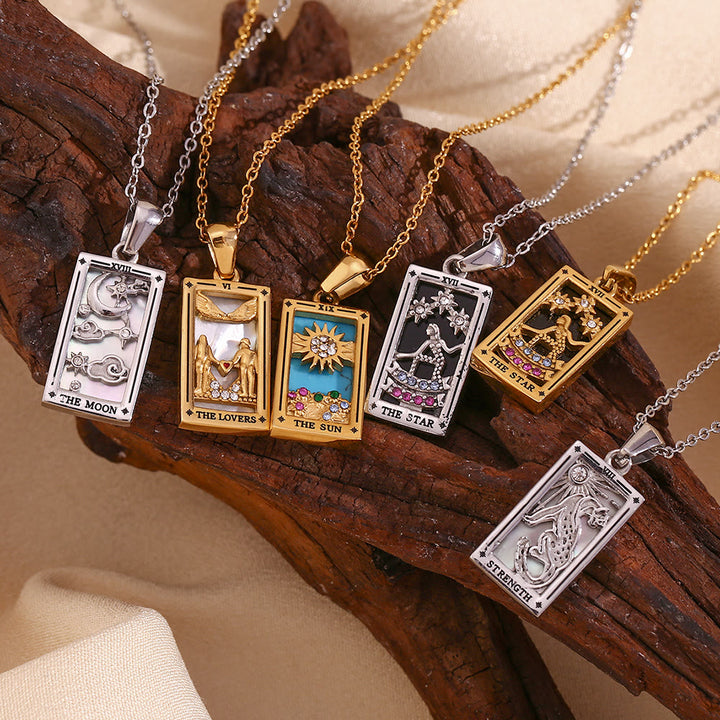 Collana con tarocchi in acciaio inossidabile placcato oro 18k Olivenorma 