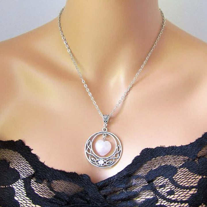 Collana con cuore, luna e stella in quarzo rosa della Boemia Olivenorma 