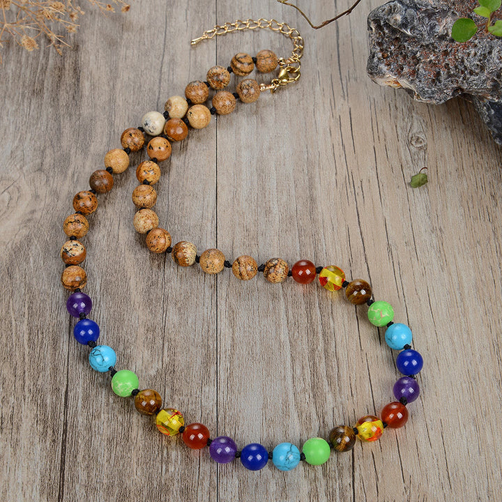Collana di perline in pietra naturale Olivenorma con 7 chakra della fortuna