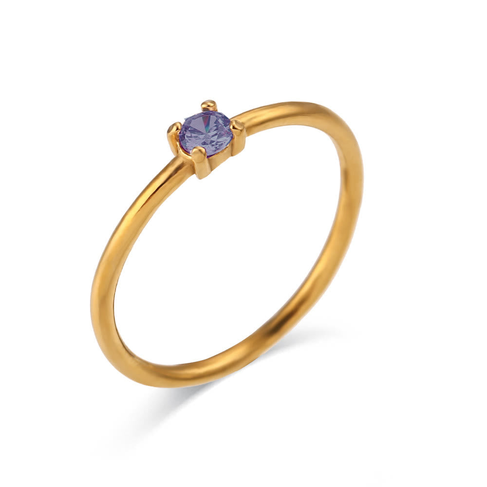 Anello Olivenorma Simple Birthstone in acciaio inossidabile placcato 18k