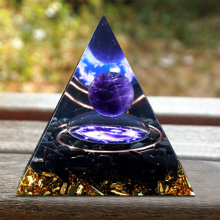 Piramide di orgone di tormalina nera e ametista Olivenorma 