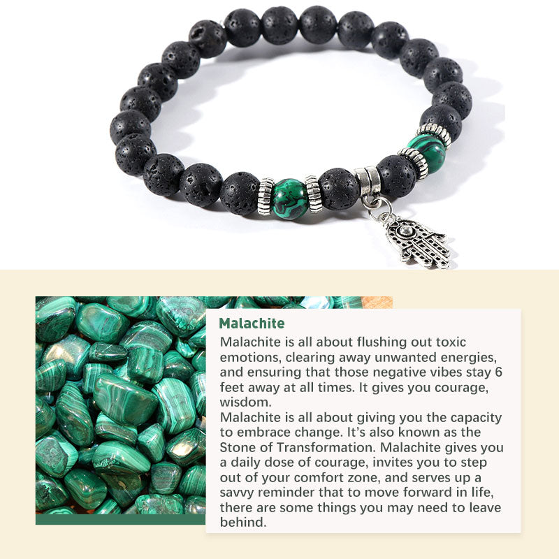 Bracciale in pietra lavica con occhio di tigre e malachite