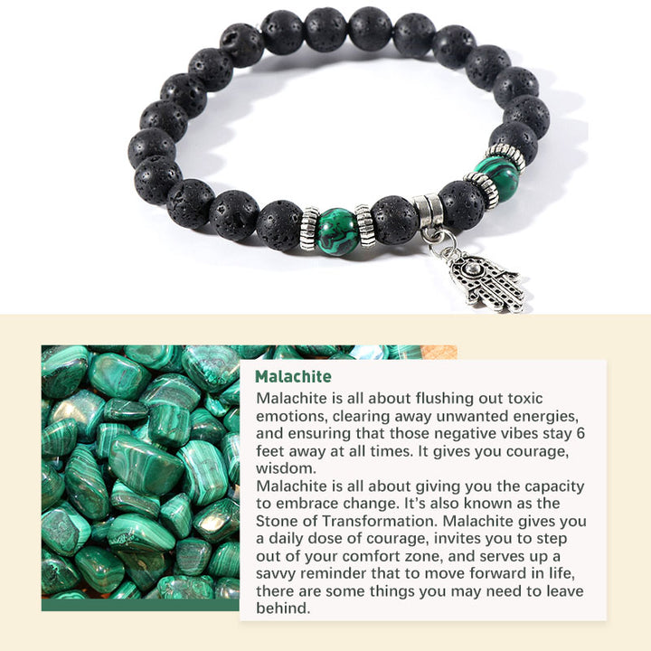 Bracciale in pietra lavica con occhio di tigre e malachite
