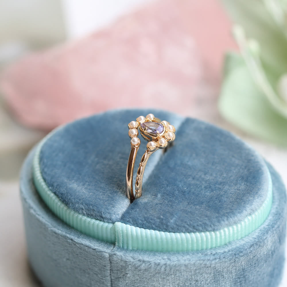 Anello Olivenorma S925 con perla e goccia a doppio strato 