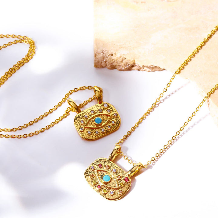 Collana Olivenorma Evil Eye in rame placcato oro con zirconi