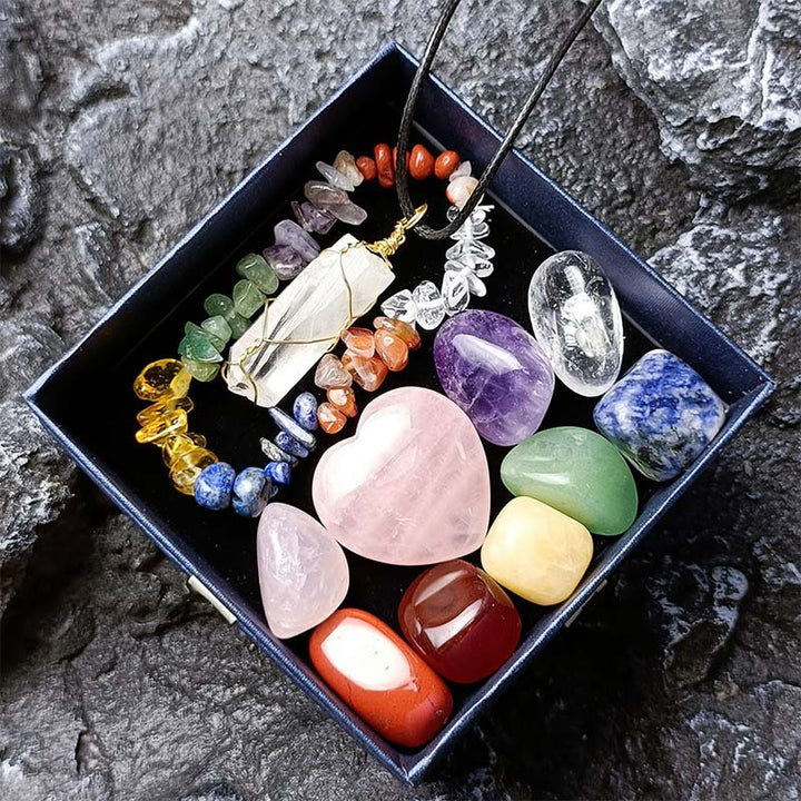 Braccialetto con ciondolo di guarigione dei chakra, set di cristalli