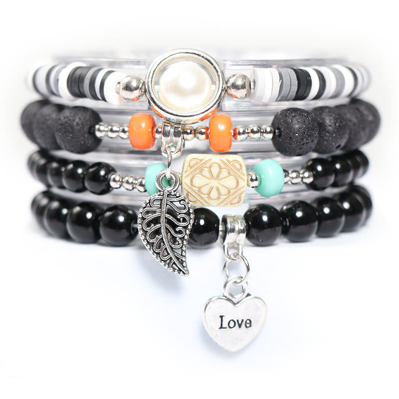 Set di braccialetti di perle con ciondolo a forma di cuore e foglia Olivenorma