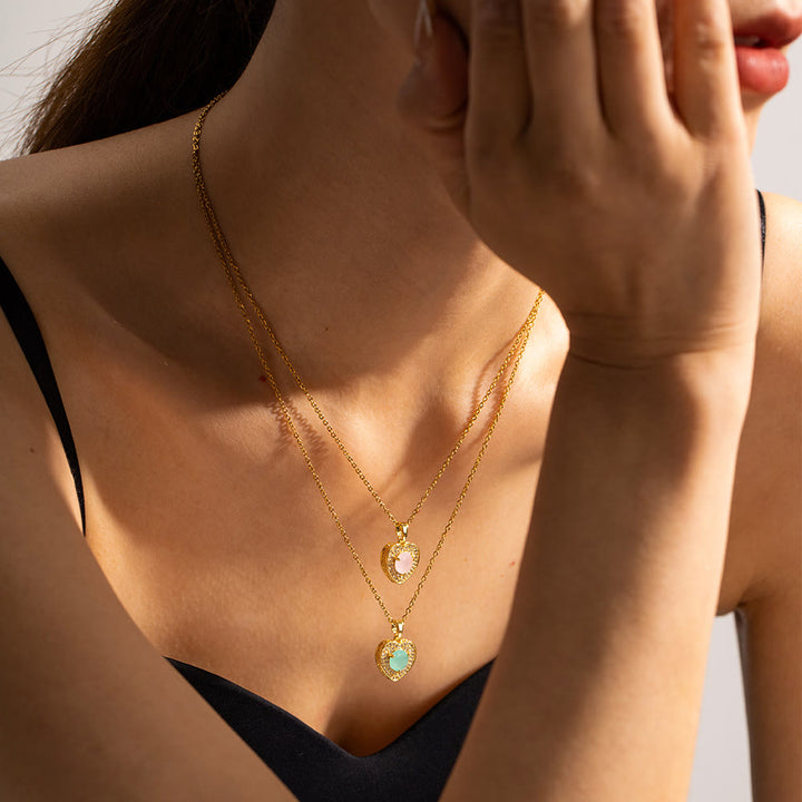 Collana con ciondolo a forma di cuore in oro con opale rosa e amazzonite Olivenorma - image 1