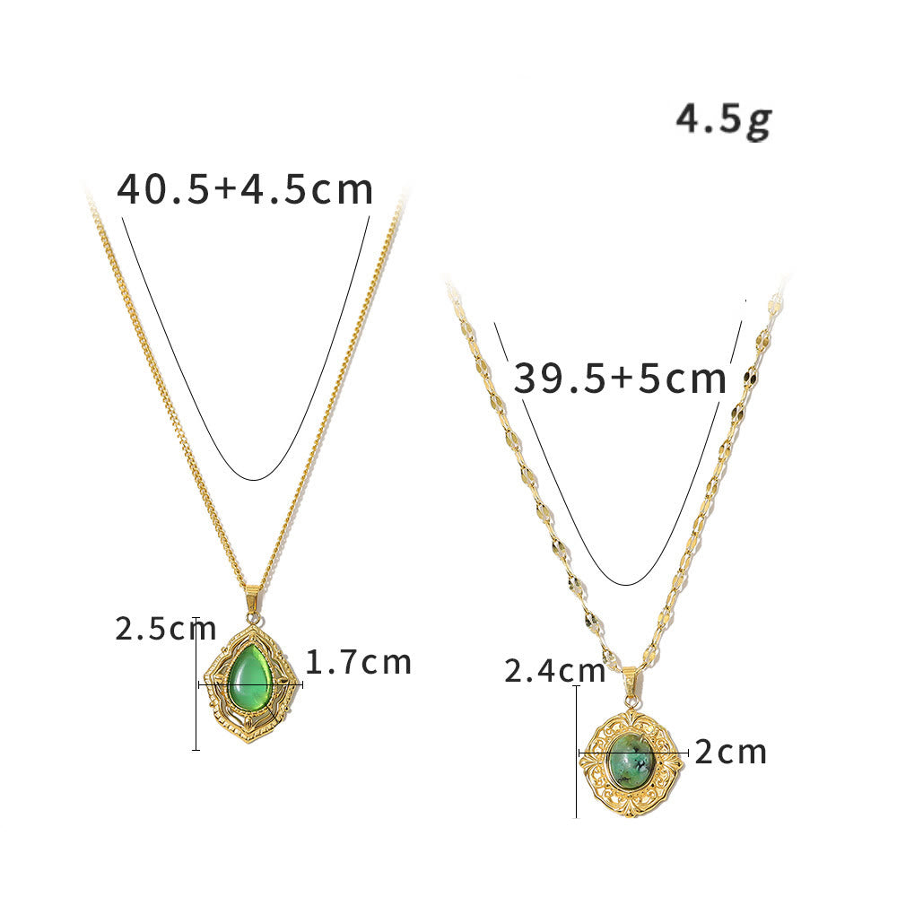 Collana con ciondolo ovale turchese africano verde Olivenorma 