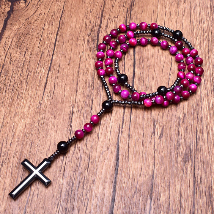 Collana rosario Pandant con croce in pietra naturale Olivenorma