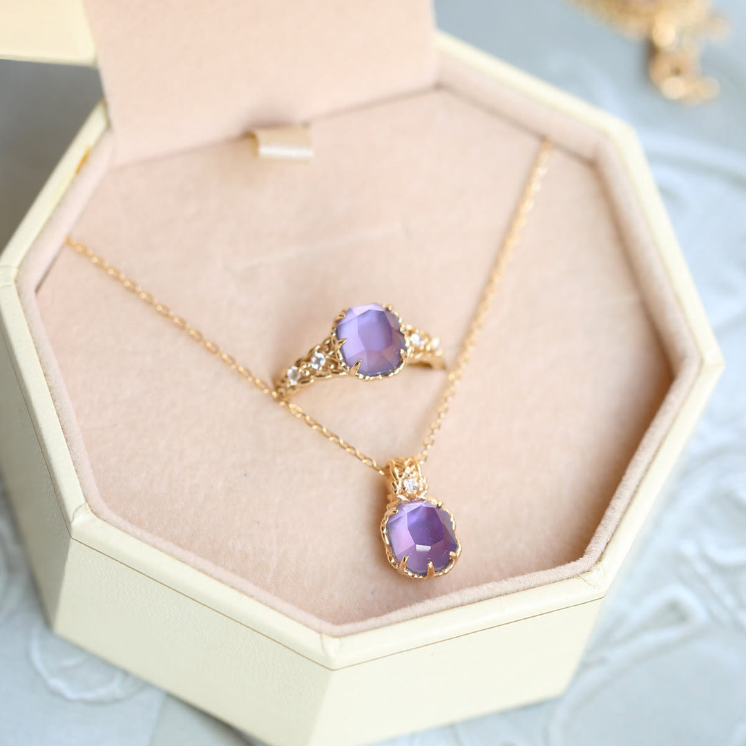 Collana con anello in pietra quadrata di ametista naturale Olivenorma 