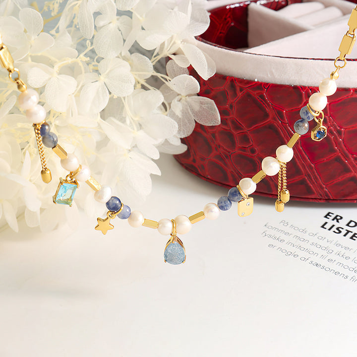 Collana con ciondolo a forma di stella con perle di acquamarina Olivenorma