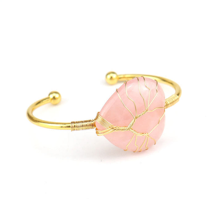 Olivenorma Bracciale in cristallo a forma di cuore naturale avvolto in filo di rame dorato