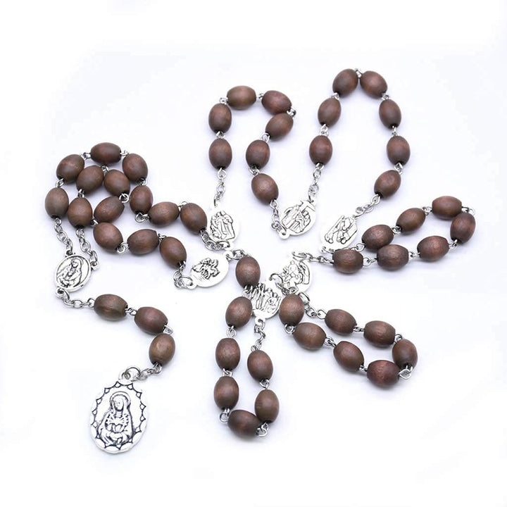 Collana con catena del rosario cattolico in perline di legno Olivenorma