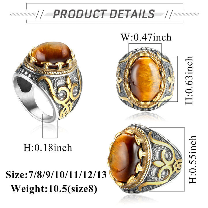 Anello da uomo Olivenorma retrò con pietra occhio di tigre grande