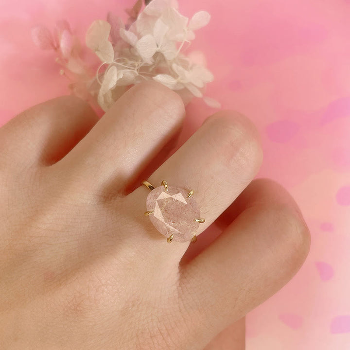 Anello a cinque punte in quarzo fragola naturale Olivenorma