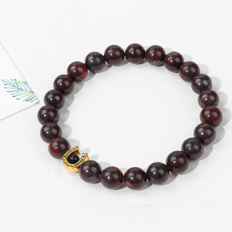 Olivenorma Bracciale con ciondolo a forma di ferro di cavallo con perline in pietra naturale da 8 mm 