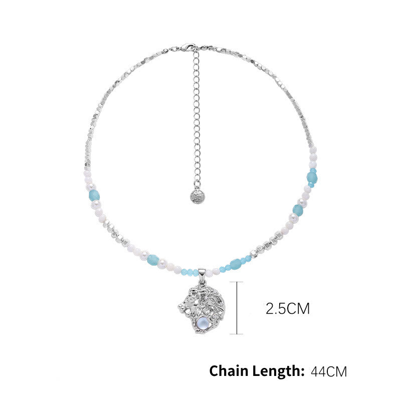 Collana in lega con ciondolo zodiacale in pietra di luna Olivenorma 