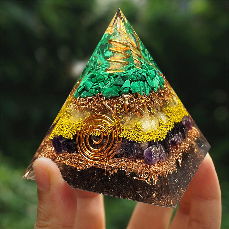 Olivenorma Malachite Citrino Con Piramide Orgonica Ametista