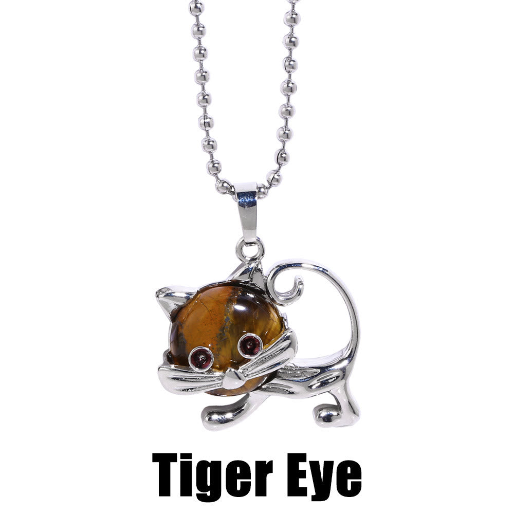 Collana con ciondolo a forma di ali d'angelo con farfalla e occhio di tigre Olivenorma