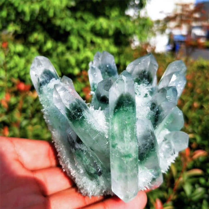 Olivenorma Bellissima decorazione in pietra preziosa di quarzo fantasma verde curativo