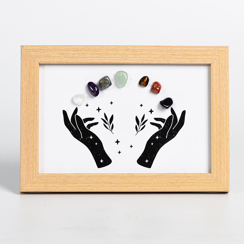 Olivenorma Mani Chakra Pietra Cristallo Cornice per Foto in Legno Decorazione