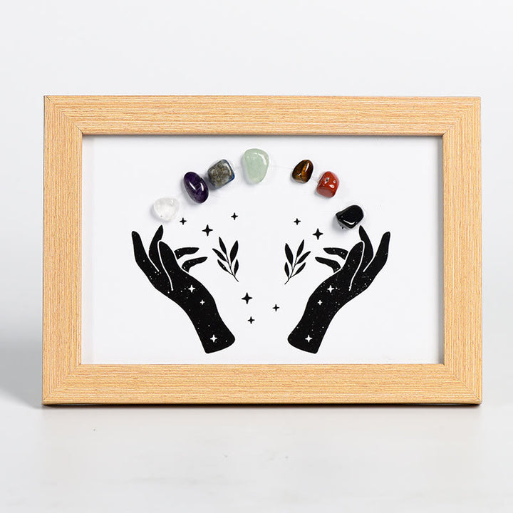 Olivenorma Mani Chakra Pietra Cristallo Cornice per Foto in Legno Decorazione