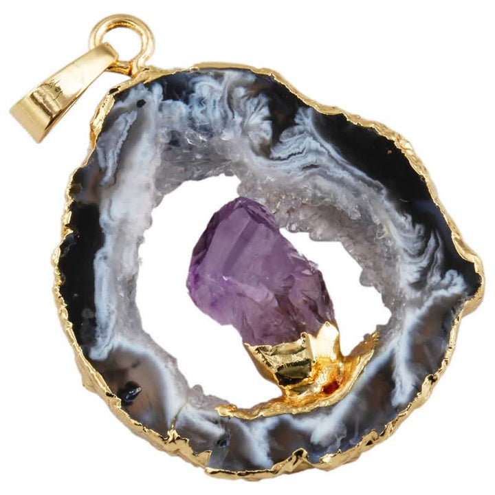 Collana in agata naturale, geode e ametista Olivenorma