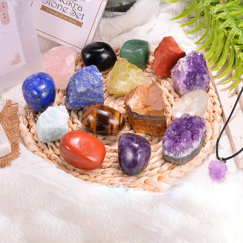 Olivenorma Set di pietre grezze lucide per chakra in cristallo colorato naturale 