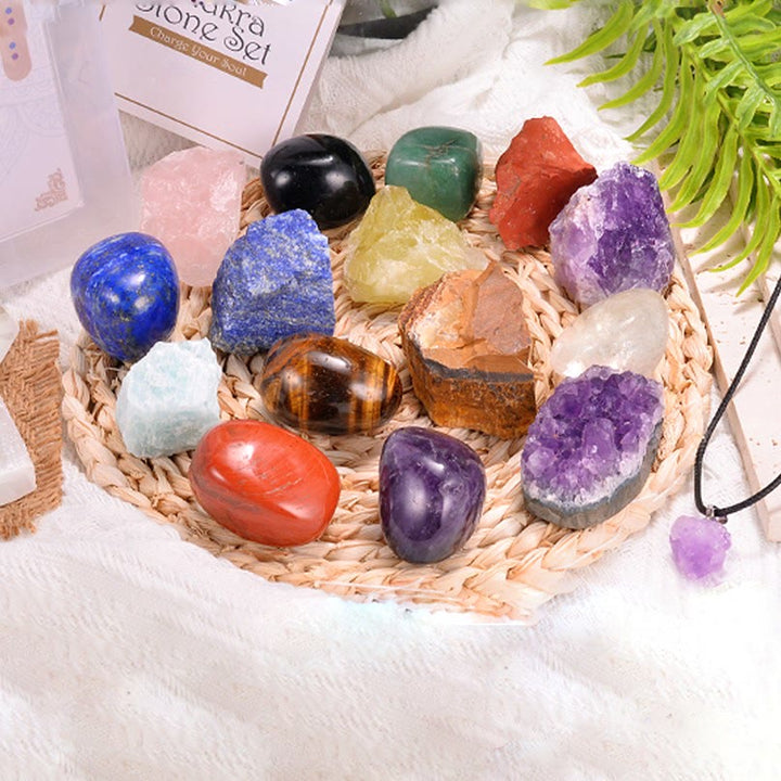 Olivenorma Set di pietre grezze lucide per chakra in cristallo colorato naturale 