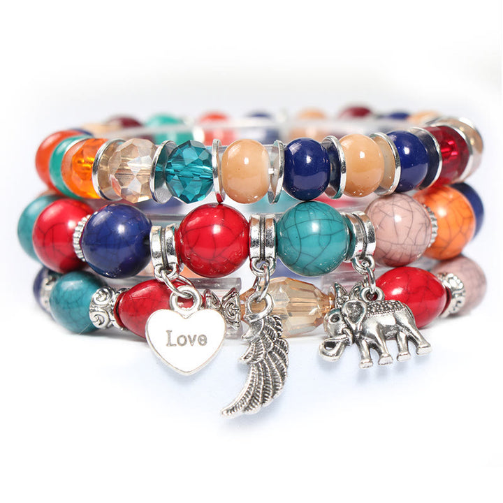 Olivenorma Set di bracciali con perline e ciondolo a forma di cuore con ali di elefante