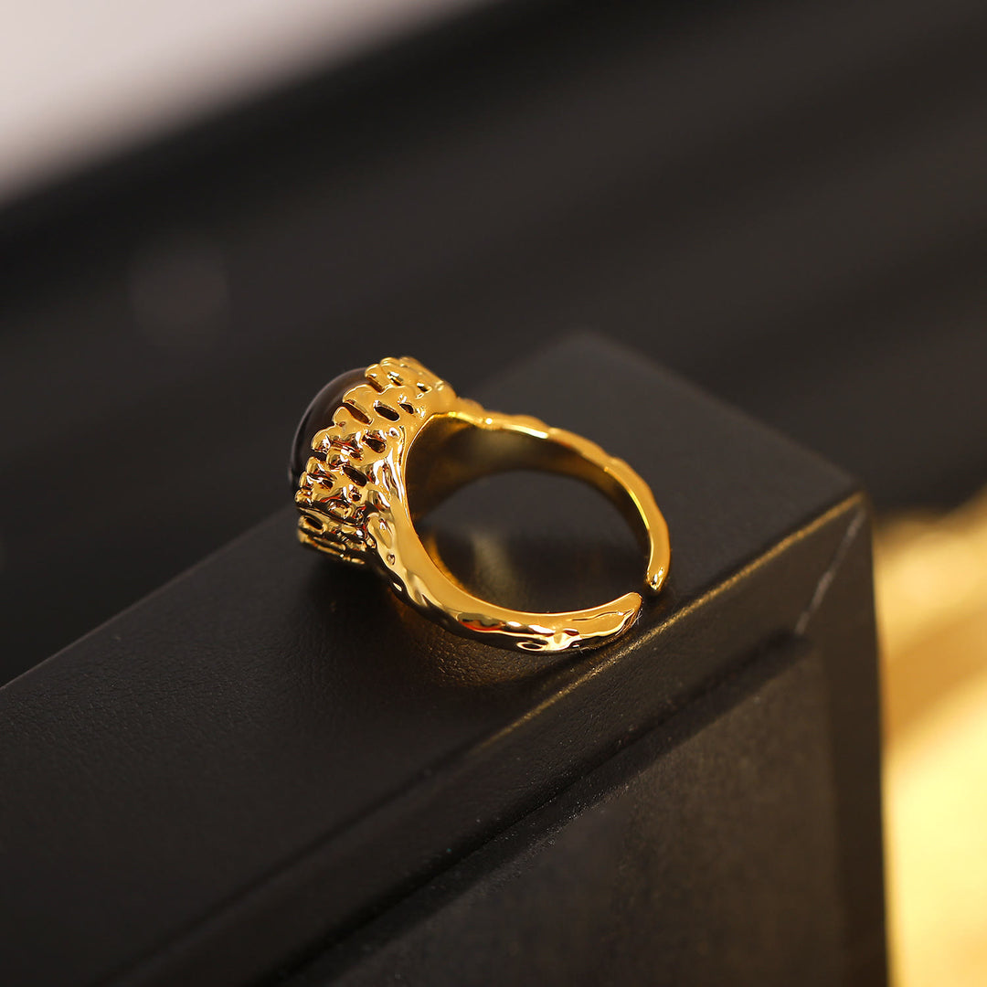 Anello aperto vintage in pietra naturale occhio di tigre Olivenorma