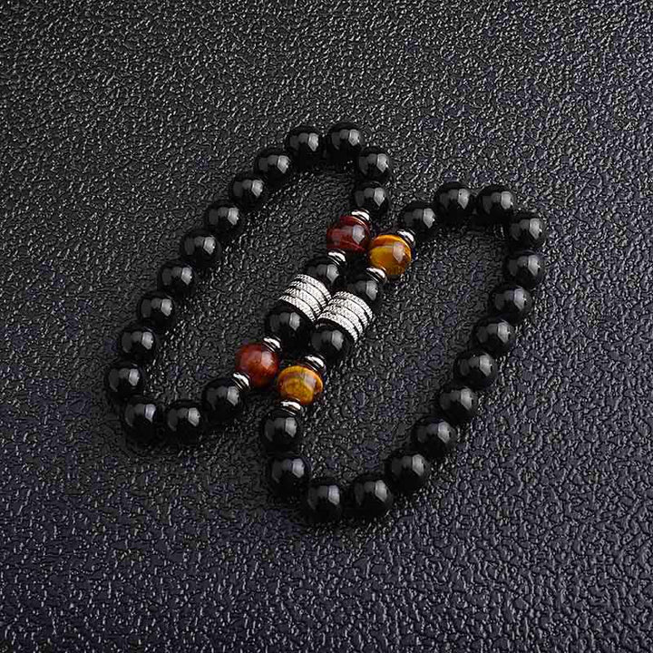 Bracciale da uomo Olivenorma in ossidiana con occhio di tigre rosso