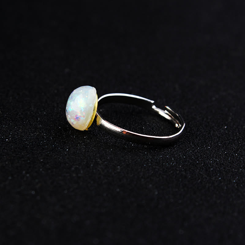 Anello regolabile semplice a semicerchio con pietra di luna e opale Olivenorma 