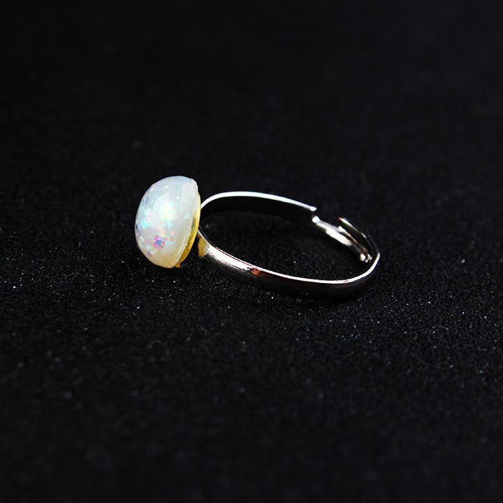 Anello regolabile semplice a semicerchio con pietra di luna e opale Olivenorma 