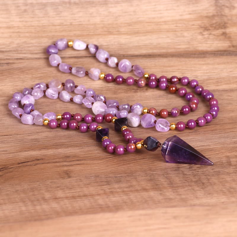 Collana Mala con perline di giada viola e ametista naturale Olivenorma