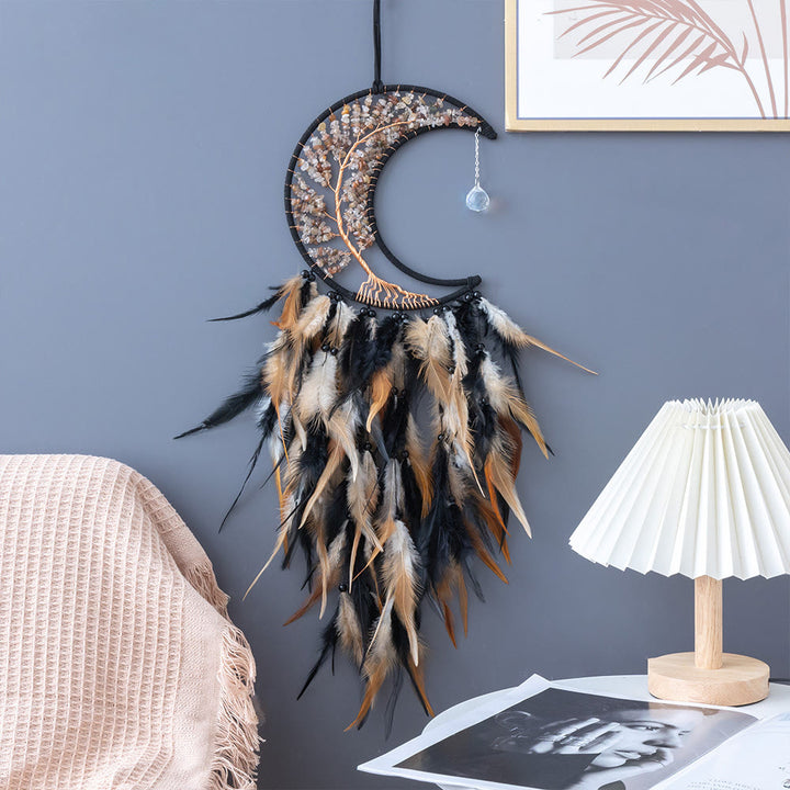 Olivenorma Ghiaia naturale intrecciata Albero della vita Luna Dream Catcher