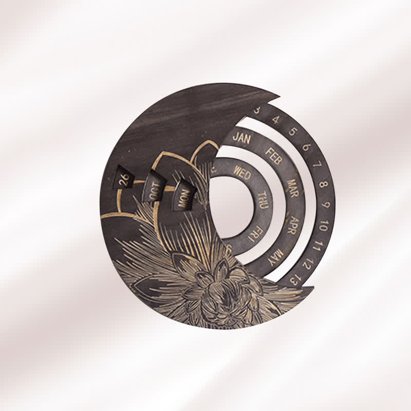 Olivenorma Circle Calendario perpetuo in legno a forma di mezzaluna, decorazione da parete