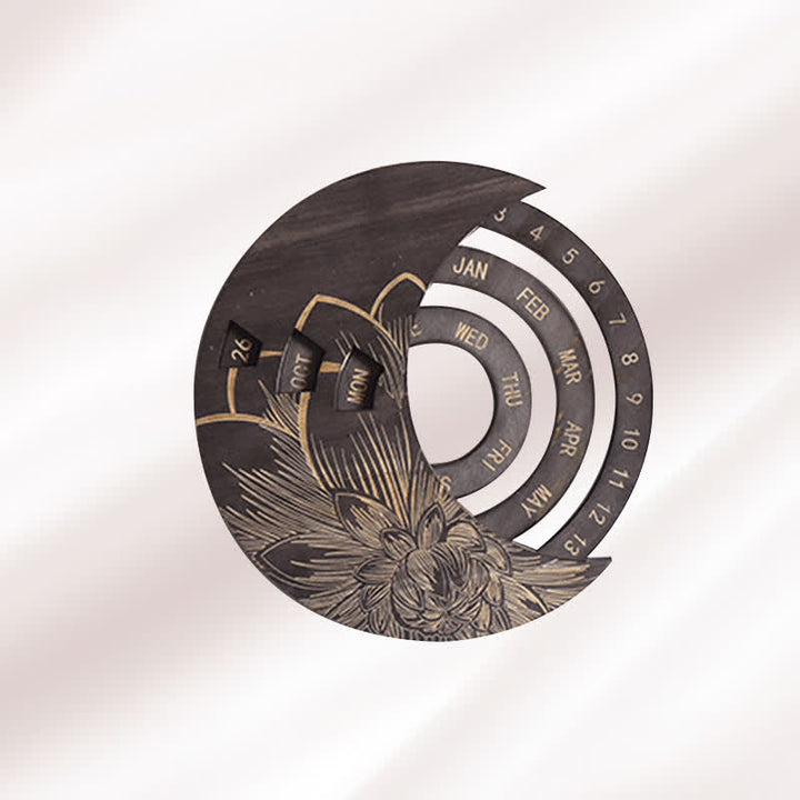 Olivenorma Circle Calendario perpetuo in legno a forma di mezzaluna, decorazione da parete