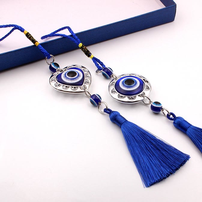 Ornamento per auto con nappa blu con occhio malvagio Olivenorma