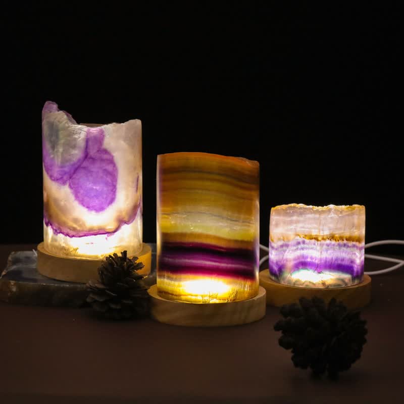 Lampada cilindrica in fluorite naturale Olivenorma