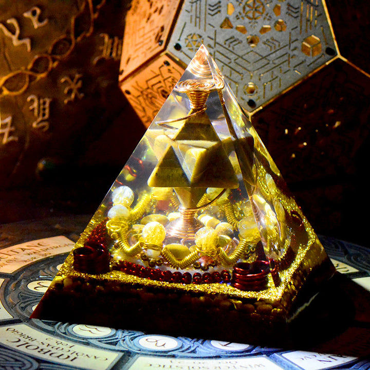 Olivenorma Merkaba Cubo di Metatron Occhio di Tigre Torre di Citrino Piramide Orgonica
