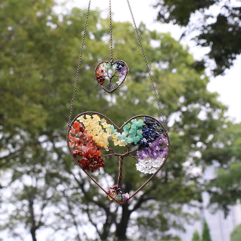 Olivenorma Cuore Forma Chakra Albero della Vita Cristallo Dream Catcher
