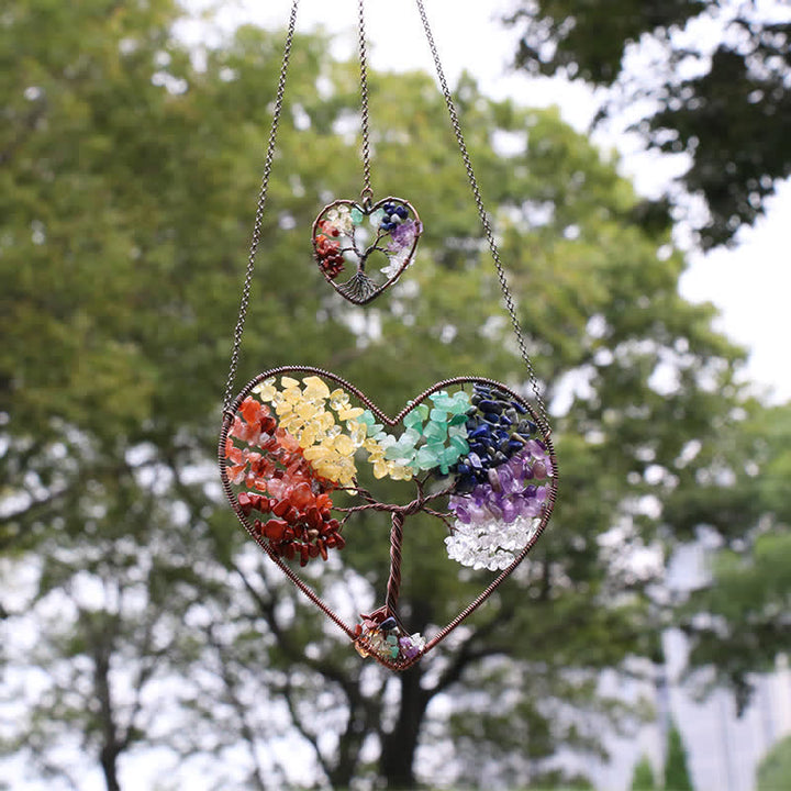 Olivenorma Cuore Forma Chakra Albero della Vita Cristallo Dream Catcher