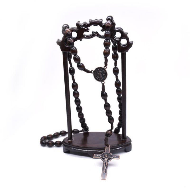 Collana rosario in legno con croce vintage lavorata a maglia Olivenorma - image 3