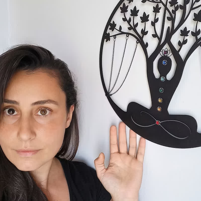 Olivenorma Albero della vita Decorazione da parete in metallo con chakra del loto