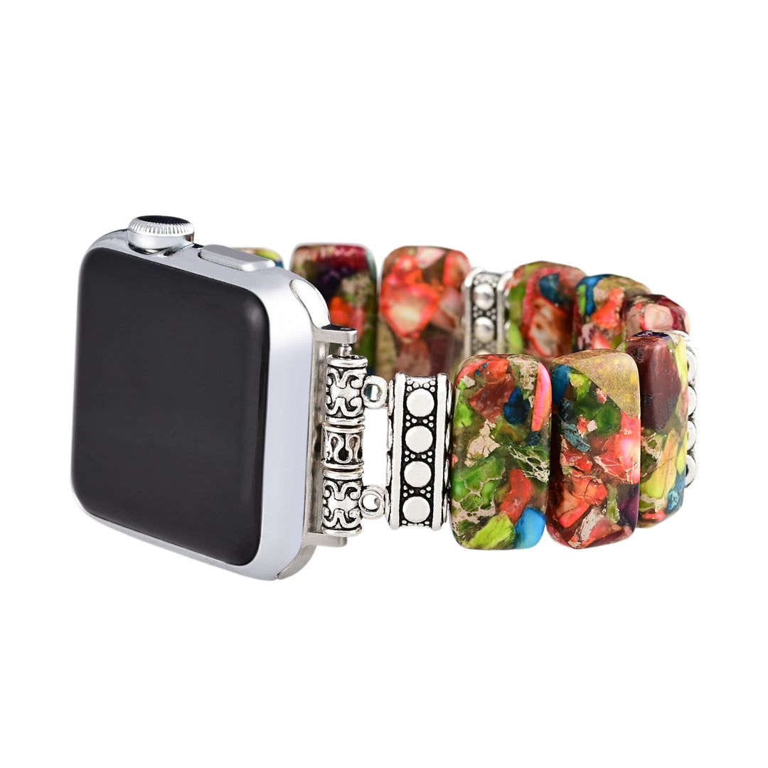 Cinturino elastico rettangolare Olivenorma per Apple Watch in perline color turchese ostrica