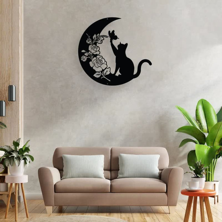 Decorazione da parete in metallo Olivenorma Cresent Moon e Cat