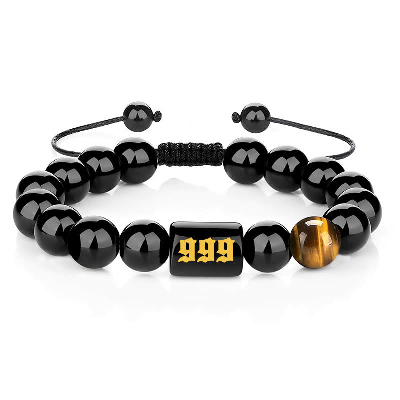 Olivenorma Bracciale con perline di ossidiana da 10 mm, numero alla moda 000-999