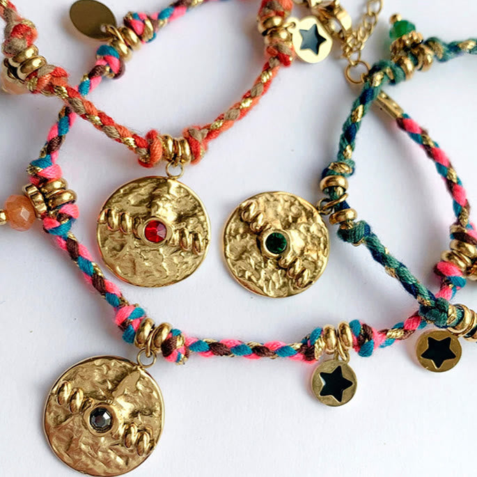 Olivenorma Bohemian Bracciale intrecciato vintage in acciaio inossidabile 18k